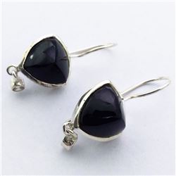 13) STERLING SILVER BLACK STONE DANGLING EARRINGS