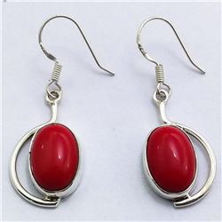 31) STERLING SILVER RED STONE EARRINGS