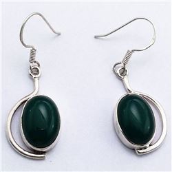 33) STERLING SILVER MALACHITE DANGLING EARRINGS