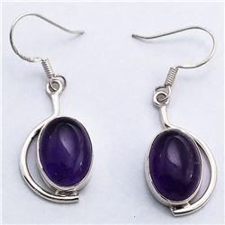 35) STERLING SILVER AMETHYST DANGLING EARRINGS