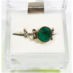 38) STERLING SILVER DYED EMERALD RING SIZE 6.75