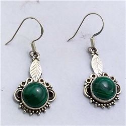 39) STERLING SILVER MALACHITE DANGLING EARRINGS