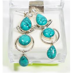 41) STERLING SILVER TURQUOISE DANGLING EARRINGS