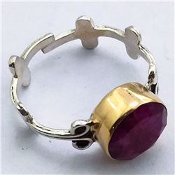 42) STERLING SILVER DYED RUBY RING SIZE 8