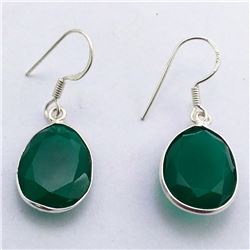 45) STERLING SILVER GREEN ONYX DANGLING EARRINGS