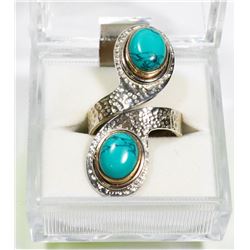 46) STERLING SILVER TURQUOISE RING SIZE 8.25
