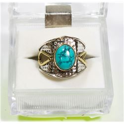 50) STERLING SILVER TURQUOISE RING SIZE 7.5