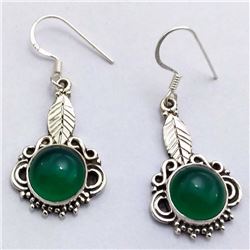 51) STERLING SILVER GREEN ONYX DANGLING EARRINGS