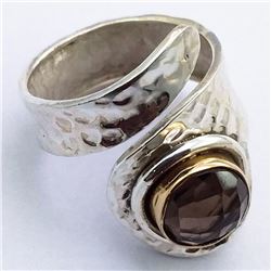 52) STERLING SILVER SMOKEY QUARTZ RING SIZE 8.5