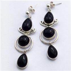 53) STERLING SILVER BLACK ONYX DANGLING EARRINGS
