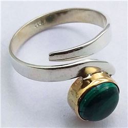 56) STERLING SILVER MALACHITE RING SIZE 7