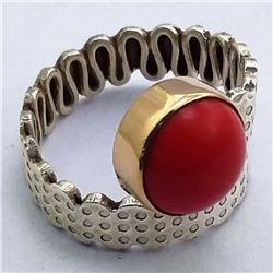 60) STERLING SILVER RED STONE RING SIZE 9.75