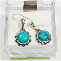 63) STERLING SILVER TURQUOISE DANGLING EARRINGS