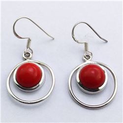 65) STERLING SILVER RED STONE EARRINGS