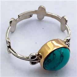 66) STERLING SILVER TURQUOISE RING SIZE 8