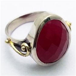 71) STERLING SILVER DYED RUBY RING SIZE 9