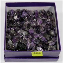 BOX OF POLISHED AMETHYST STONES