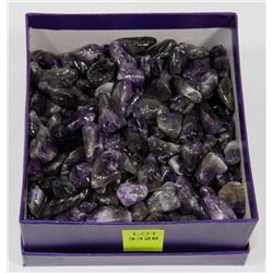 BOX OF POLISHED AMETHYST STONES