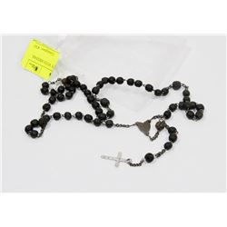 BLACK BEAD ROSARY WITH MEDAL AND CROSS