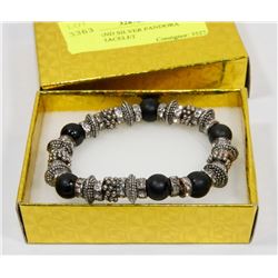 BLACK AND SILVER PANDORA STYLE BRACELET