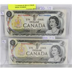 LOT OF 2 CANADA $1 BILLS, POKER HAND SERIAL NUMBER