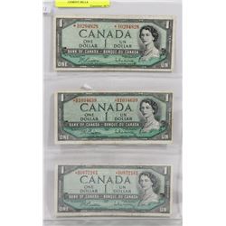 LOT OF 3 CANADA 1954 REPLACEMENT BILLS