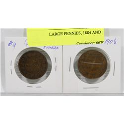 LOT OF 2 LARGE PENNIES, 1884 AND 1908