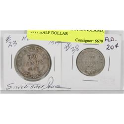 LOT OF 2 CANADA NEWFOUNDLAND,  1917 HALF DOLLAR