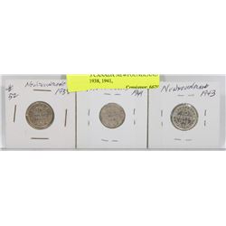 LOT OF 3 CANADA NEWFOUNDLAND DIMES, 1938, 1941,