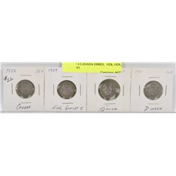 LOT OF 4 CANADA DIMES,  1928, 1929, 1930, 1931