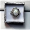 Image 1 : 11)  SILVER TONE & WHITE FIRE OPAL RING