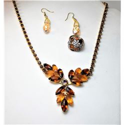 12)  GOLD TONE & AMBER RHINESTONE