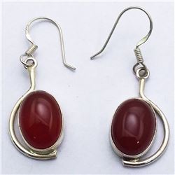 60) STERLING SILVER RED ONYX DANGLING EARRINGS