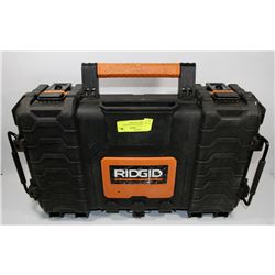 RIDGED BLACK AND ORANGE PORTABLE TOOL BOX.