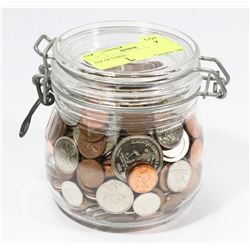 JAR OF COINS.