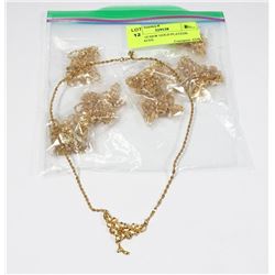 LOT OF 10 NEW GOLD PLATED NECKLACES.
