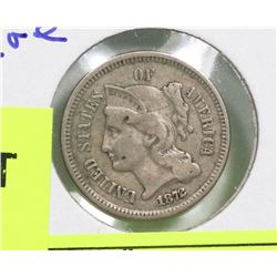 1872 USA 3 CENT COIN