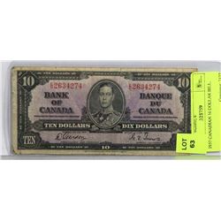 1937 CANADIAN 10 DOLLAR BILL.