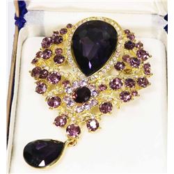 ROYAL PURPLE RHINESTONE BROOCH.