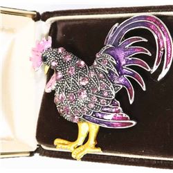 RHINESTONE ROOSTER BROOCH.
