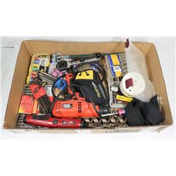 LARGE FLAT W/DRILL, LARGE ASSORTMENT OF