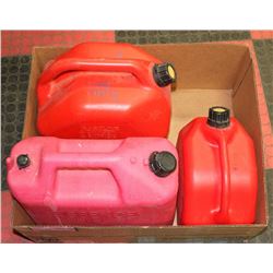 BOX W/3 GAS CANS - 10 LITRE AND 2 X 20 LITRE -