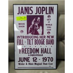 REPLICA JANIS JOPLIN POSTER FRAMED 1970, 11"X17"