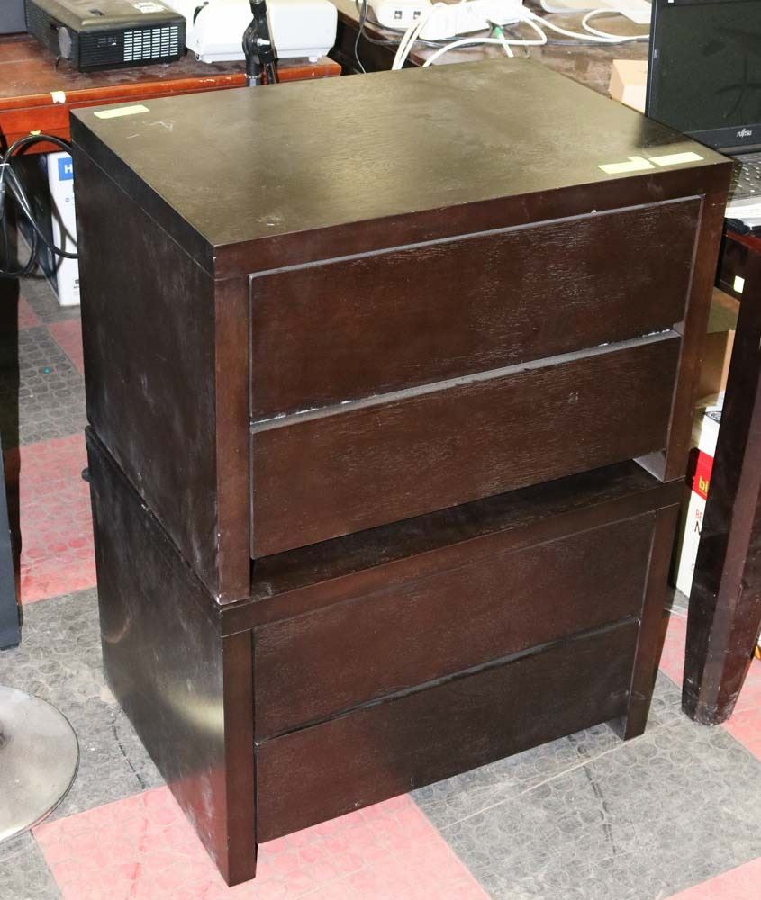 PAIR OF 2DRAWER DARK WOOD END TABLES.