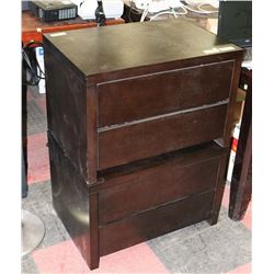 PAIR OF 2-DRAWER DARK WOOD END TABLES.