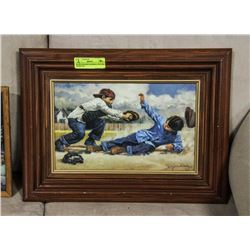 WOOD FRAMED BASEBALL PICTURE SIGNED BY
