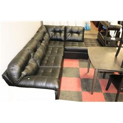 LARGE BLACK LEATHERETTE CHAISE LOUNGE SECTIONAL
