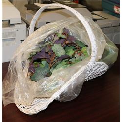 LARGE LOT OF SILK GRAPHE VINES WITH WHITE BASKET.