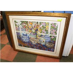CHINA POTS & FLOWERS BY SAVELL FRAMED NUMBERED