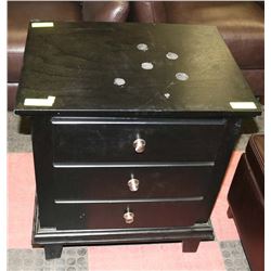 BLACK WOODEN 3-DRAWER END TABLE. 24"X18"X27".